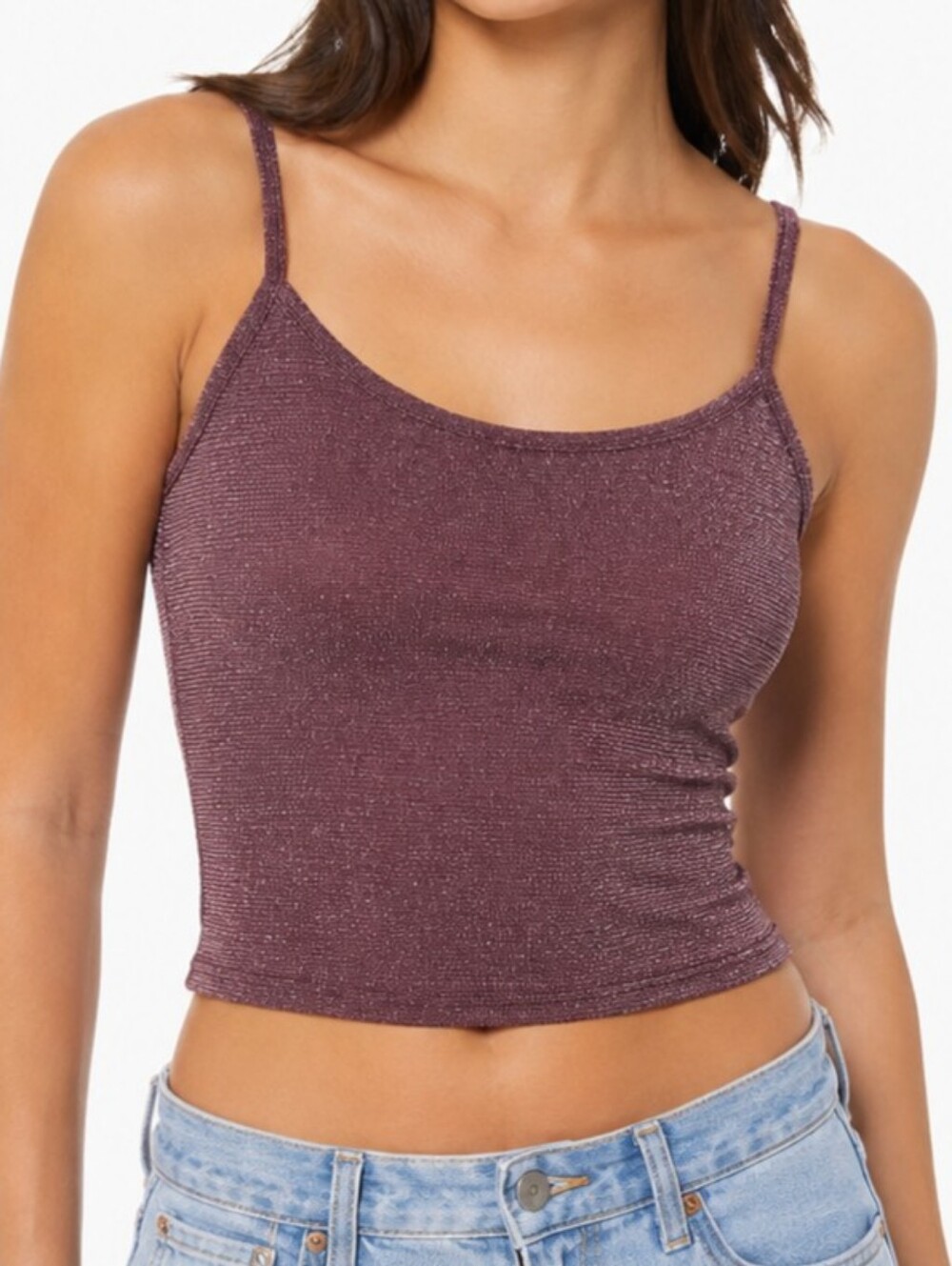 Urban Outfitters Metallic Shimmer Crop Tank Top Pink Mauve Size Small Y2K